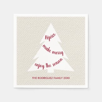 Elegant Beige White Tree with Name Holiday Party Napkin