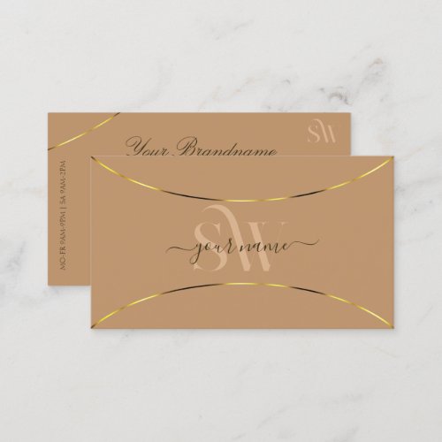 Elegant Beige with Gold Decor and Monogram Simple Business Card