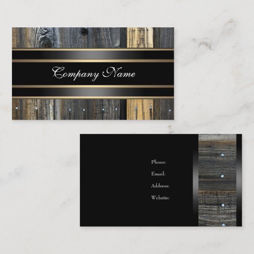 Customizable Elegant Beige Wood Look Black Bronze Business Cards