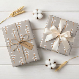 Elegant Beige Wrapping Paper with Cotton Branch