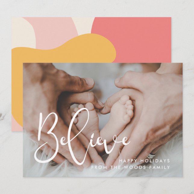 Elegant Believe Christmas Inspirational Photo Holiday Card (Front/Back)