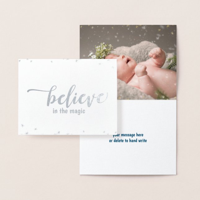 Elegant Believe in the Magic of Christmas Photo Foil Card (Display)