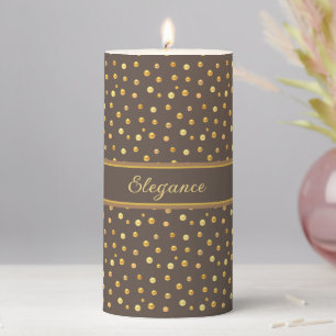 Elegant Belt & Gold Confetti on Lucky Brown Pillar Candle