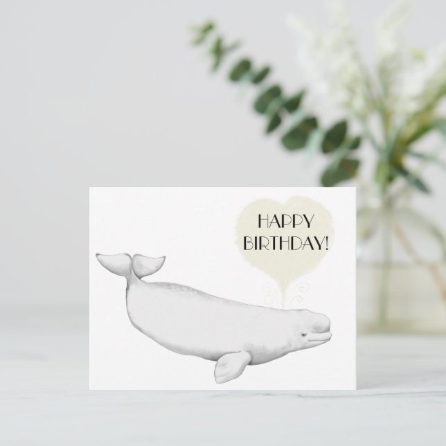  Elegant Beluga Whale Illustration Happy Birthday  Postcard (Standing Front)