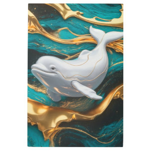 Elegant Beluga Whale with Golden Accents Metal Print