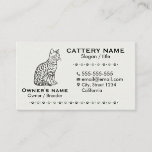 Elegant Bengal Cat Cattery Customizable  Business Card