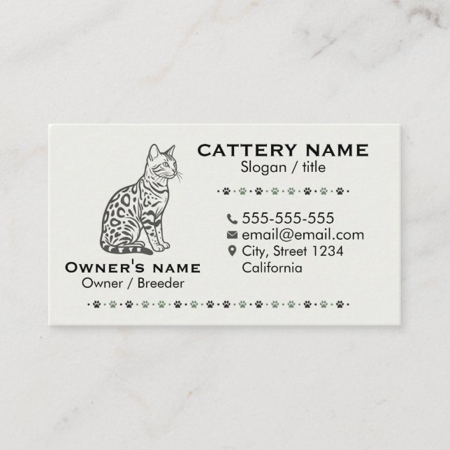 Elegant Bengal Cat Cattery Customizable  Business Card (Front)