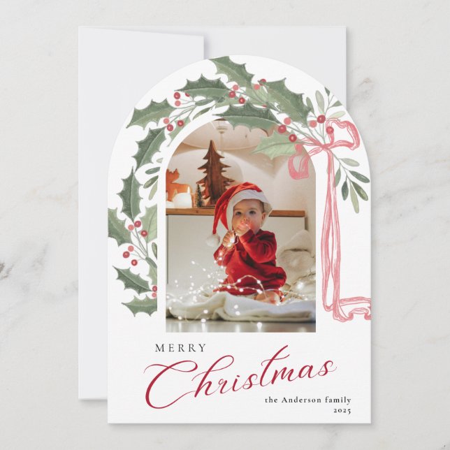 Elegant Berries Arch Photo Christmas Holiday Card (Front)
