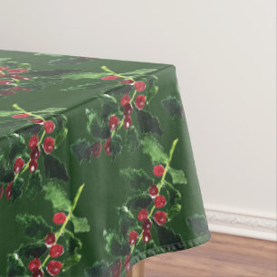 Elegant Berries Christmas Botanical Simple Green Tablecloth