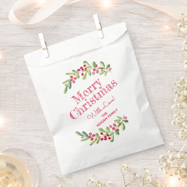 Elegant Berries Greenery Christmas Holiday Favor Bag (Clipped)