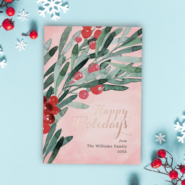 Elegant Berries Happy Holidays Christmas Card (Creator Uploaded)