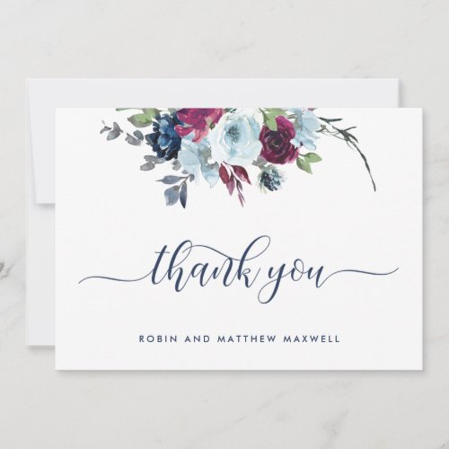 Elegant Berry Blue and Burgundy Floral Thank You 