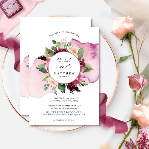 Elegant Berry Blush and Burgundy Floral Wedding In Invitation