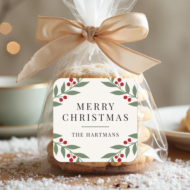 Elegant Berry Botanical Christmas Holiday Square Sticker (Creator Uploaded)