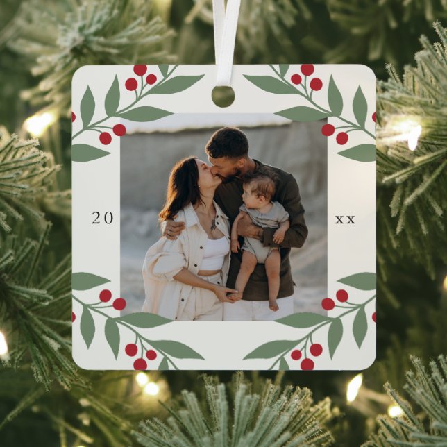 Elegant Berry Botanical Photo Christmas Holiday Metal Ornament (Insitu)