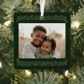 Elegant Berry Christmas Garland Frame Photo Metal Ornament