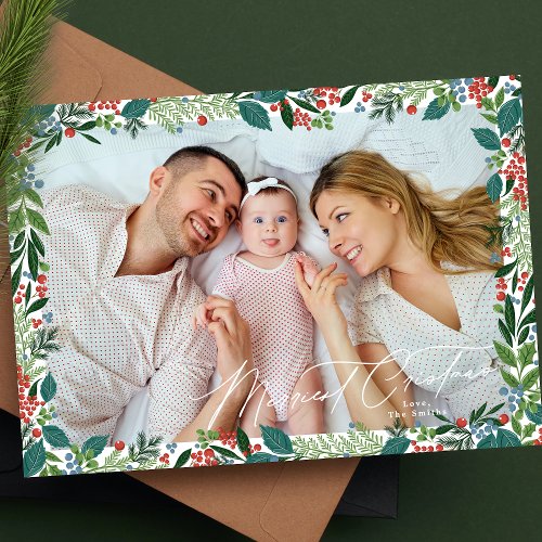 elegant berry frame merriest christmas photo holiday card
