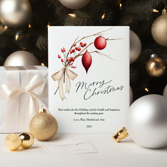 Elegant Berry Pine Merry Christmas Flat Holiday Card (Creator Uploaded)