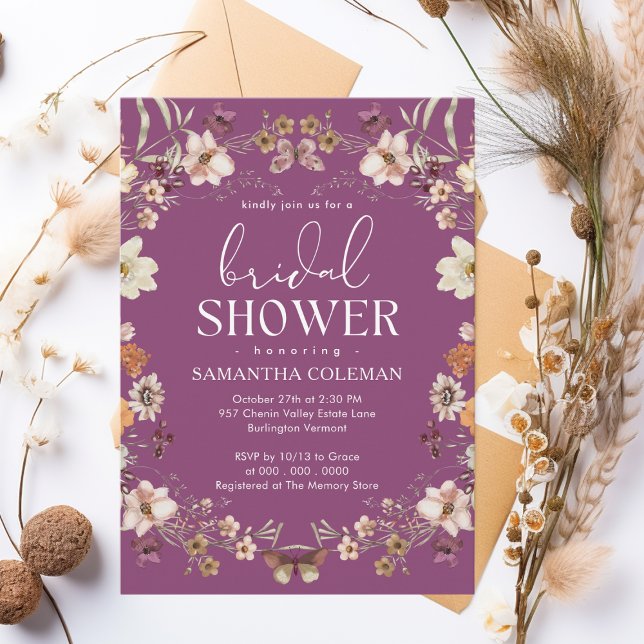 Elegant Berry Purple Wildflower Bridal Shower Invitation (Creator Uploaded)