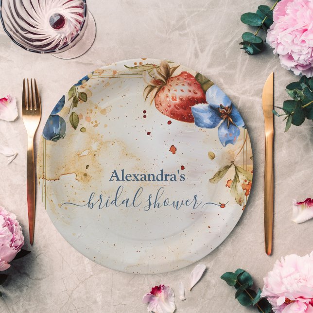 Elegant Berry Sweet Strawberry Bridal Shower  Paper Plates (Creator Uploaded)