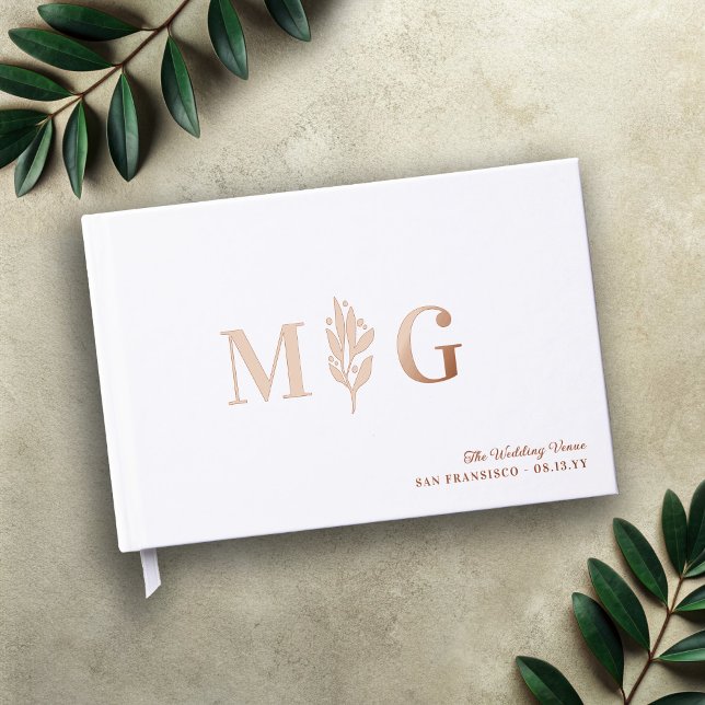 Elegant Berry Twig 2 Initial Monogram Wedding Foil Guest Book (Creator Uploaded)