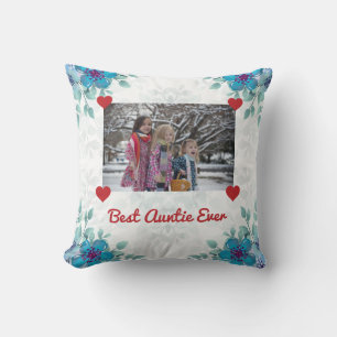 Elegant Best Auntie Ever BAE Photo Hearts Floral Throw Pillow