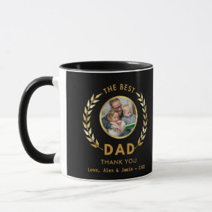 Elegant Best Dad Black And Gold Wreath Photo Mug
