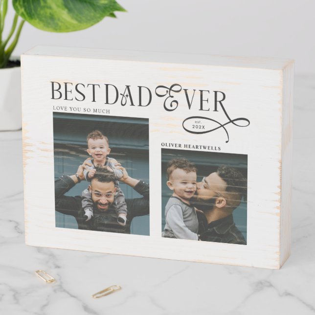 Elegant Best Dad Ever 2 Photos Fathers Day Gifts Wooden Box Sign (In Situ Horizontal)