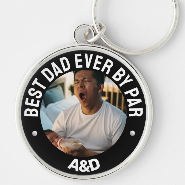 elegant best dad ever by par personalized photo  keychain (Front)