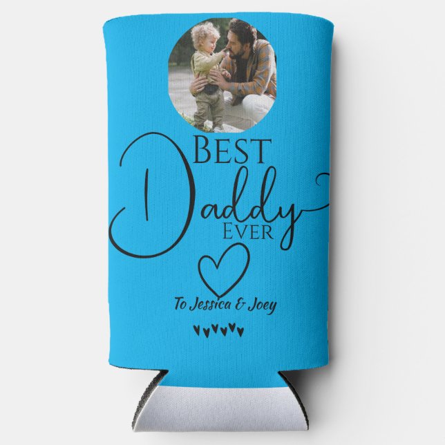 elegant, best dad ever, calligraphy personalize  seltzer can cooler (Front)