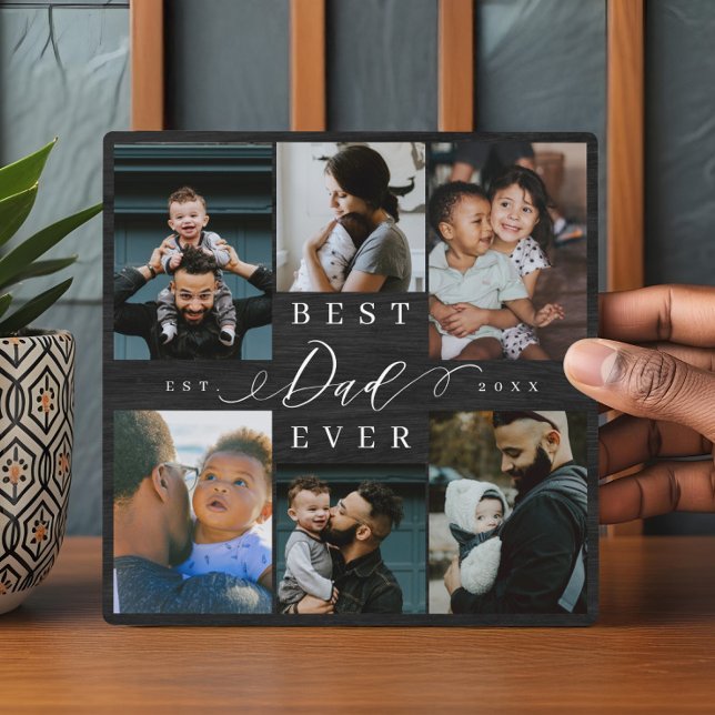Elegant Best Dad Ever Photo Collage Gift Woodgrain Plaque (Best Dad Ever Father's Day Photo Collage Woodgrain Plaque)