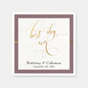 Elegant Best Day Ever Mauve Pink & Gold Stripe Napkins