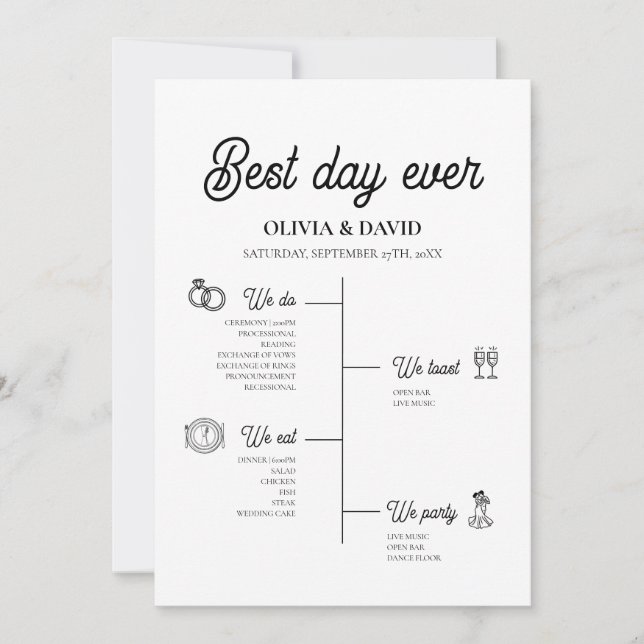 Elegant Best Day Ever Wedding Timeline Program (Front)