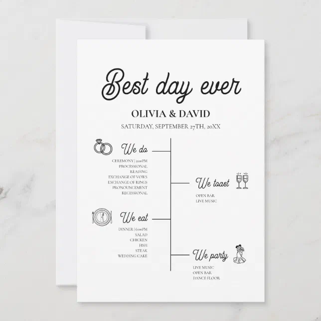 Elegant Best Day Ever Wedding Timeline Program | Zazzle