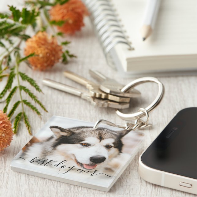 Elegant Best Dog Ever Photo & Quote Pet Memorial Keychain (Front Right)