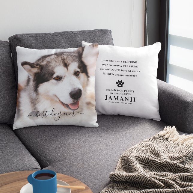 Elegant Best Dog Ever Photo & Quote Pet Memorial Throw Pillow (Creator Uploaded)