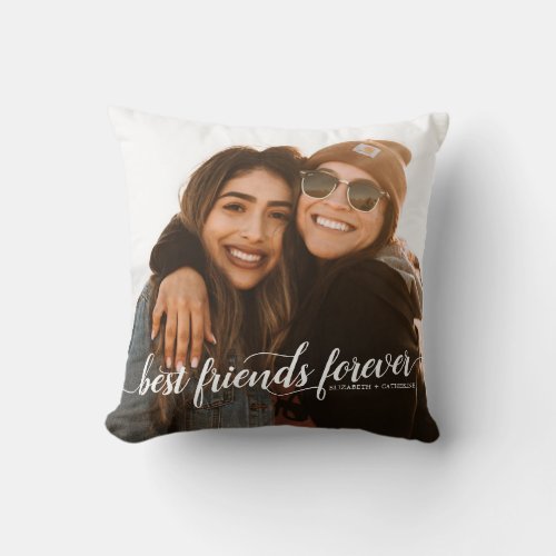 Elegant Best Friends Forever Script Names 2 Photo Throw Pillow