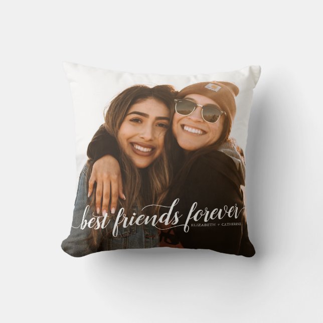 Elegant Best Friends Forever Script Names 2 Photo Throw Pillow (Front)