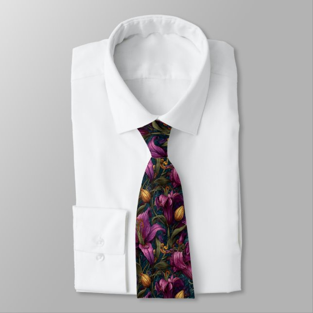 Elegant Best Man Lilies Neck Tie (Tied)