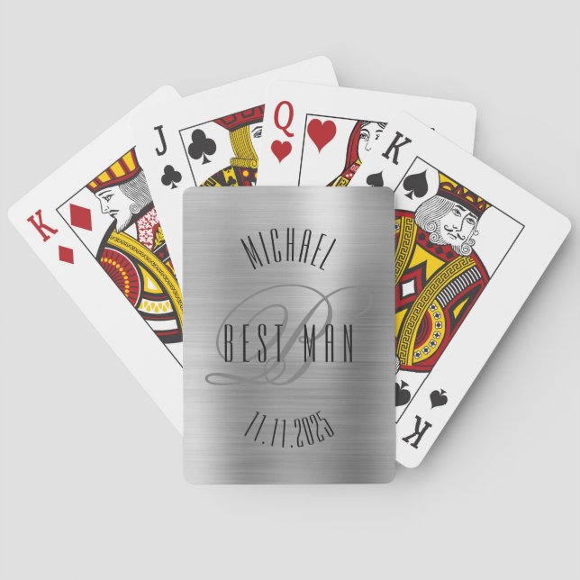 Elegant Best Man Monogram Wedding Playing Cards (Back)