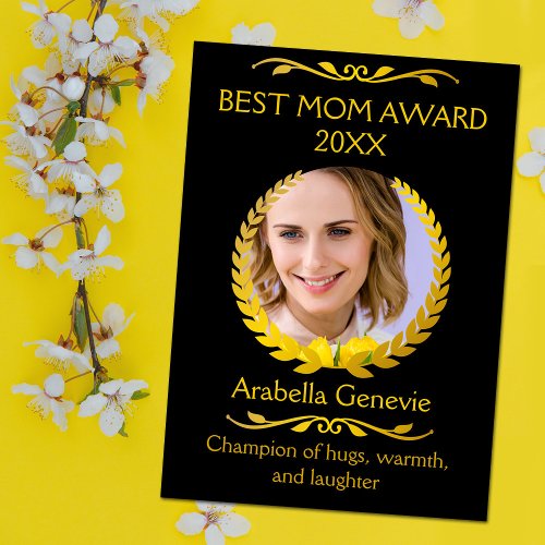 Elegant Best Mom Award Photo Gold Card
