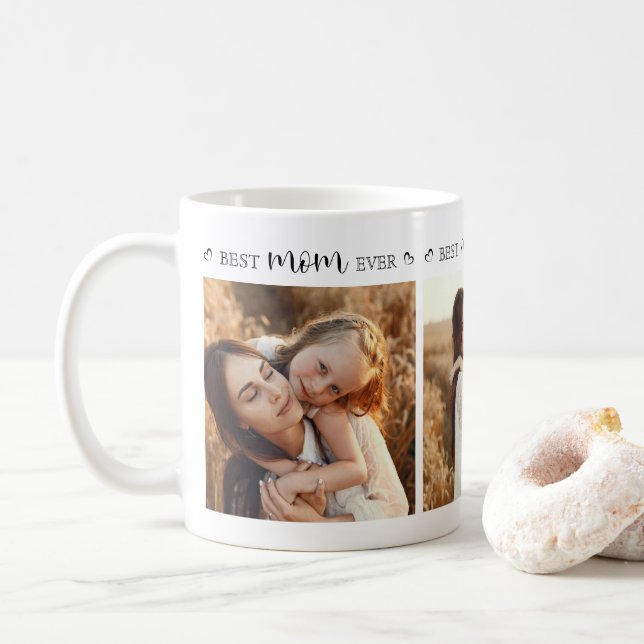 Elegant Best Mom Ever Custom Family Photo Collage Coffee Mug (With Donut)