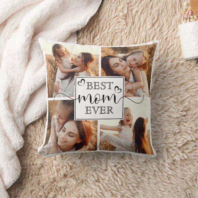 Elegant Best Mom Ever Custom Simple Photo Collage Throw Pillow (Blanket)