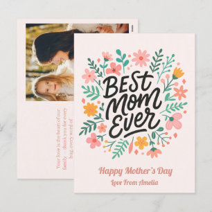 Elegant Best Mom Ever Floral Mothers Day Holiday Postcard