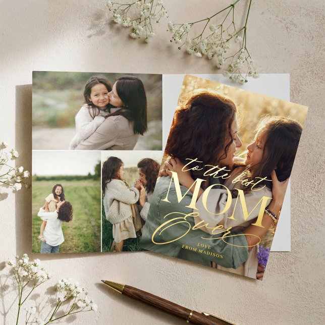 Elegant Best Mom Ever Photo Collage Mother's Day  Foil Greeting Card (Elegant Best Mom Ever Photo Collage Mother's Day Foil Greeting Card)