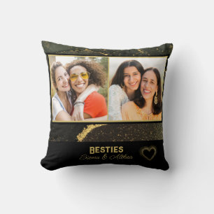 Elegant Besties Best Friend Black and Gold Photo Throw Pillow