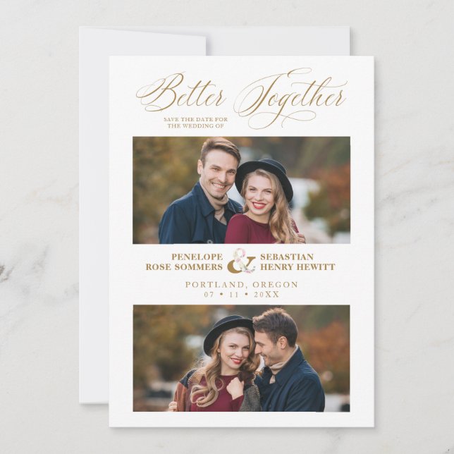 Elegant Better Together Quote 2 Photos Wedding  Save The Date (Front)