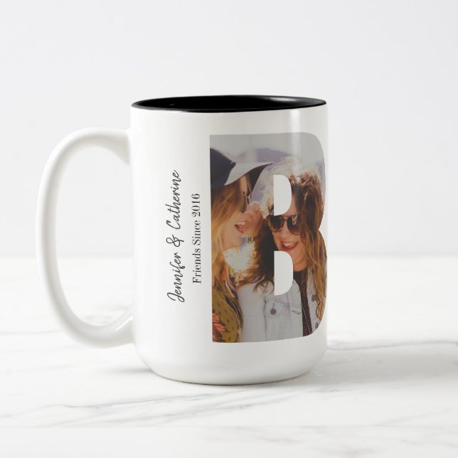 Elegant BFF Best Friends Forever 3 Photo Collage Two-Tone Coffee Mug (Left)