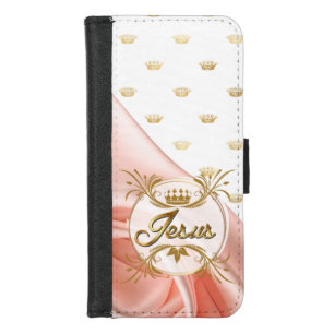 Elegant Bible Blush Satin Gold Crown Matrix Jesus iPhone 8/7 Wallet Case
