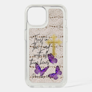 Elegant Bible Knitwear Purple Butterfly Cross iPhone 15 Case